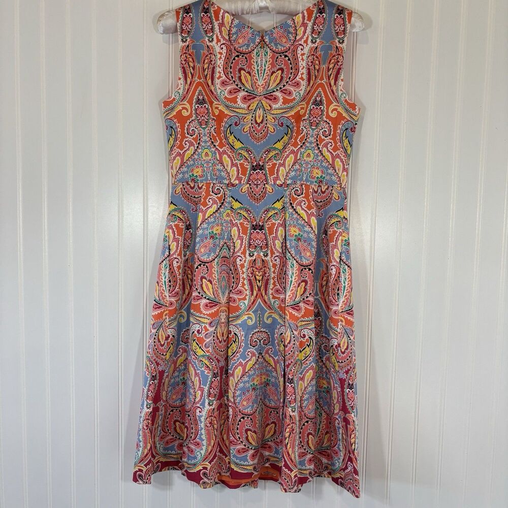 Boho Paisley Women Dress Size 2P Resort Vacation Artsy Preppy Retro Mod Colorful - Picture 8 of 16